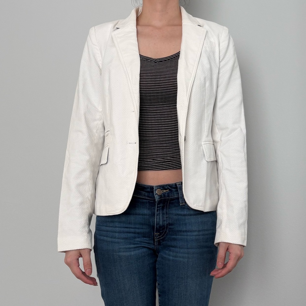 White linen blend blazer